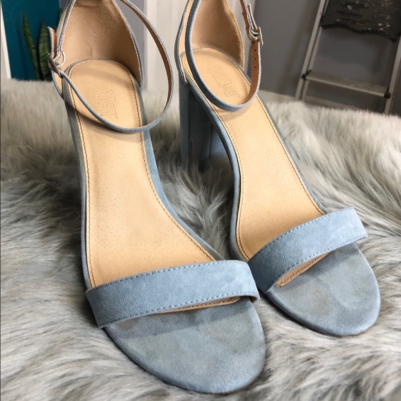 light blue suede block heels
